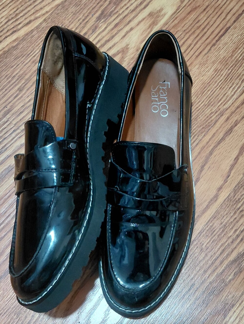 Franco Sarto Black Patent Platform Penny Loafers Women Size 8